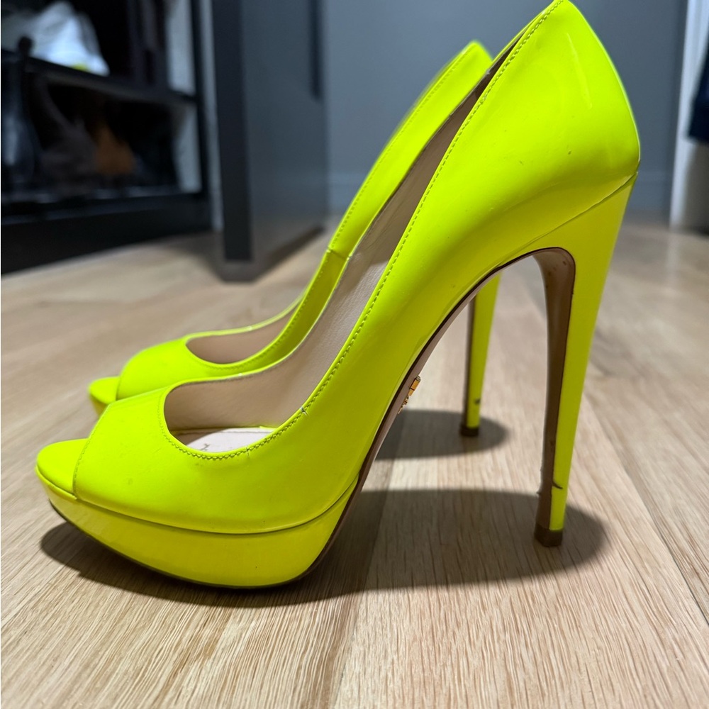 Prada neon peep toe pumps sz 37.5